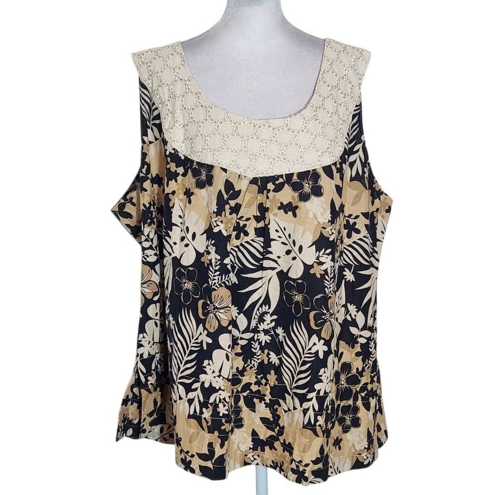 Lily Stanhope Floral Linen Sleeveless Blouse NWT Size 3X Plus Size Floral Top